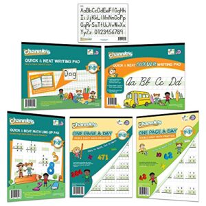 best value channie’s visual math, handwriting, and cursive bonus pack of 5 separate workbooks, grades 1st – 3rd, size 8.5” x 11” with free alphabet card