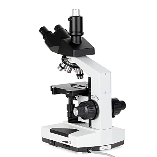 AmScope T490B-DK Compound Trinocular Microscope, WF10x and WF20x Eyepieces, 40X-2000X Magnification, Brightfield/Darkfield, Halogen Illumination, Abbe Condenser, Double-Layer Mechanical Stage, Sliding Head, High-Resolution Optics