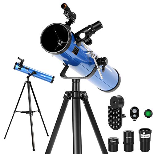 AOMEKIE Reflector Telescopes for Adults Astronomy Beginners 76mm/700mm with Phone Adapter Bluetooth Controller Tripod Finderscope and Moon Filter