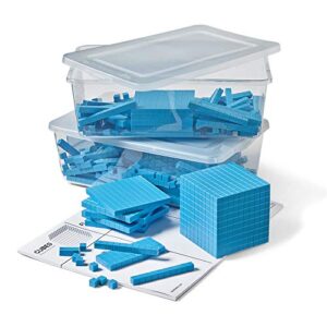 hand2mind blue plastic base ten blocks complete set, place value blocks, counting cubes for kids math, base ten blocks classroom set, math blocks kindergarten, base 10 math manipulatives (set of 322)