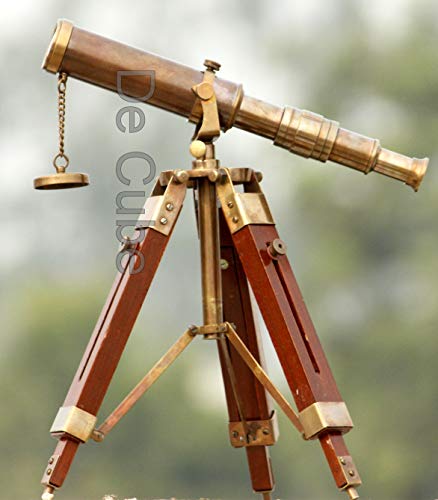 De Cube Vintage Brass Telescope with Best DF Lens and Adjustable Tripod Stand Makes it Perfect for Kids and Beginners, Office Table Home Decor Ascent, Collectible (Antique Patina on Brass)