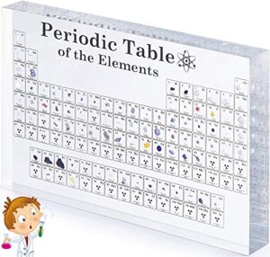 periodic table with real elements inside, 6.7″ suitable size for reading and holding, clear acrylic periodic table with elements samples