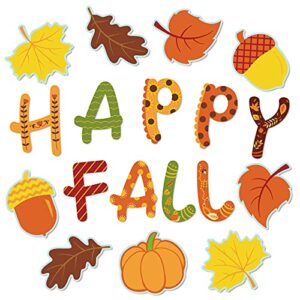 whaline 48pcs happy fall cut-outs pumpkin autumn leaves acorn cut outs with 100pcs glue point autumn cardboard paper cutting for full theme thanksgiving classroom bulletin border decoration