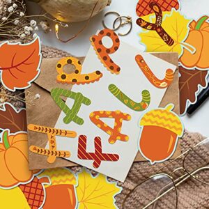 Whaline 48Pcs Happy Fall Cut-Outs Pumpkin Autumn Leaves Acorn Cut Outs with 100Pcs Glue Point Autumn Cardboard Paper Cutting for Full Theme Thanksgiving Classroom Bulletin Border Decoration