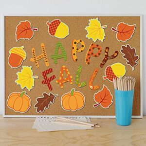 Whaline 48Pcs Happy Fall Cut-Outs Pumpkin Autumn Leaves Acorn Cut Outs with 100Pcs Glue Point Autumn Cardboard Paper Cutting for Full Theme Thanksgiving Classroom Bulletin Border Decoration