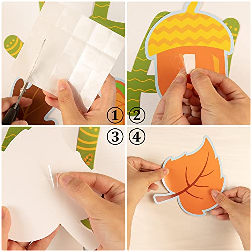 Whaline 48Pcs Happy Fall Cut-Outs Pumpkin Autumn Leaves Acorn Cut Outs with 100Pcs Glue Point Autumn Cardboard Paper Cutting for Full Theme Thanksgiving Classroom Bulletin Border Decoration