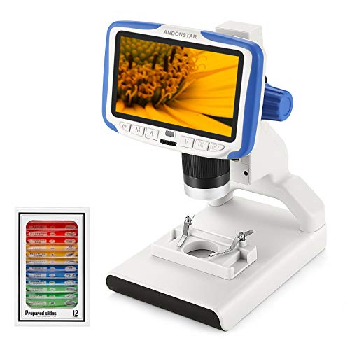 Andonstar AD205 Digital Microscope 200X Magnification USB LCD Microscope for Children, Student, Hobbyist DIY, with Slides Kit School Lab Fun&Educational Plant Insect Specimen Slides Observation