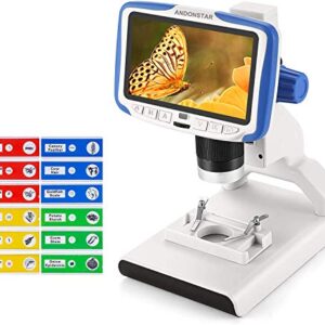 Andonstar AD205 Digital Microscope 200X Magnification USB LCD Microscope for Children, Student, Hobbyist DIY, with Slides Kit School Lab Fun&Educational Plant Insect Specimen Slides Observation