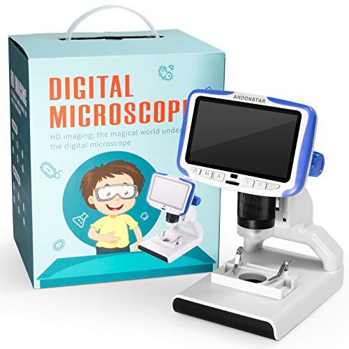 Andonstar AD205 Digital Microscope 200X Magnification USB LCD Microscope for Children, Student, Hobbyist DIY, with Slides Kit School Lab Fun&Educational Plant Insect Specimen Slides Observation