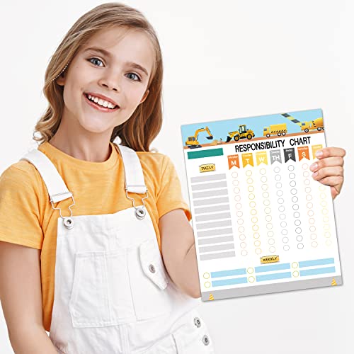 Construction Trucks Magnetic Chore Chart - Kids Weekly and Daily Tasks, Responsibilities - Reward Chart for Multiple Kids Teens Adults Family 8 x 10 inch