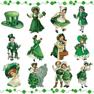 72 pcs vintage st patricks day cutouts retro st patricks day decor green shamrock paper cutouts for irish holiday party bulletin board classroom decorations (shamrock)