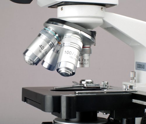 AmScope T120B-M Digital Professional Siedentopf Trinocular Compound Microscope, 40X-2000X Magnification, WF10x and WF20x Eyepieces, Brightfield, LED Illumination, Abbe Condenser with Iris Diaphragm, Double-Layer Mechanical Stage, 100-240VAC, Includes 1.3M
