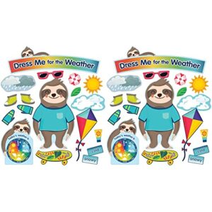 carson dellosa 1 world sloth weather bulletin board set seasons & weather charts,seasonal accents & articles of clothing to dress sloth for the weather,homeschool or classroom décor(54 pc)(pack of 2)