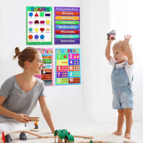 STOBOK Educational Preschool Posters for Kindergarten Classrooms,Includes Alphabet Letters,Colors,Numbers,Days of The Week,Farm Animals,Seasons,Weathers,Months,Shapes,10 Pieces