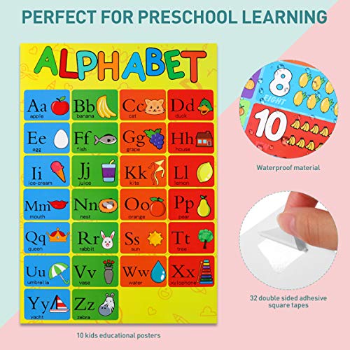 STOBOK Educational Preschool Posters for Kindergarten Classrooms,Includes Alphabet Letters,Colors,Numbers,Days of The Week,Farm Animals,Seasons,Weathers,Months,Shapes,10 Pieces