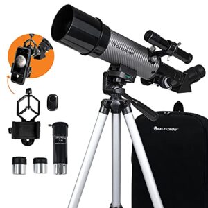celestron – 60mm travel scope dx – ideal portable refractor telescope for beginners – fully coated glass optics – bonus astronomy software package – includes smartphone adapter for digiscoping