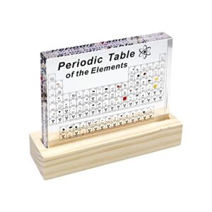 CNQLIS Periodic Table with Real Elements-Inside,Acrylic Periodic Table,3D Periodic Table of Elements,Gift for Teacher Parents Friend Students,Wooden Base(6 * 4.5 * 0.8 inch)