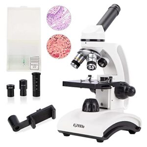 kizhxlo monocular microscope 40x-1600x magnification with barlow lens for students adults, dual led illumination, with science kits beginners microscope includes phone adapter