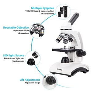 KiZHXlo Monocular Microscope 40X-1600X Magnification with Barlow Lens for Students Adults, Dual LED Illumination, with Science Kits Beginners Microscope Includes Phone Adapter