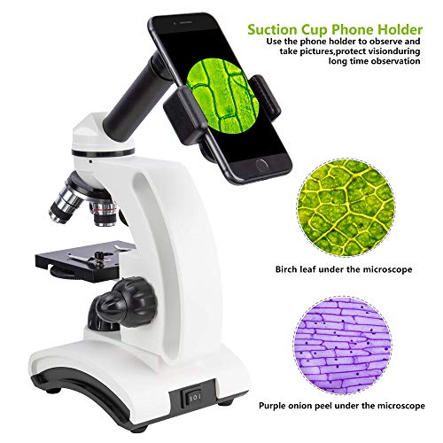 KiZHXlo Monocular Microscope 40X-1600X Magnification with Barlow Lens for Students Adults, Dual LED Illumination, with Science Kits Beginners Microscope Includes Phone Adapter