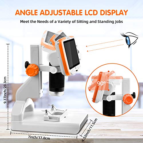 STPCTOU LCD Digital Microscope USB Coin Microscopes 5 Inch FHD 1080P Screen 200X Magnification Zoom Camera Video Recorder for Adults Kids Stamps Plants Soldering with Base Light Sample Slides