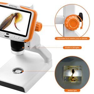 STPCTOU LCD Digital Microscope USB Coin Microscopes 5 Inch FHD 1080P Screen 200X Magnification Zoom Camera Video Recorder for Adults Kids Stamps Plants Soldering with Base Light Sample Slides