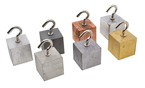 Density Cubes Set with Hooks - Includes 7 Metals - Brass, Lead, Zinc, Copper, Aluminum, Iron & Tin - 0.8" (20mm) Sides - for use with Density, Specific Gravity Activities - Eisco Labs