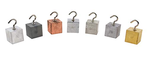 Density Cubes Set with Hooks - Includes 7 Metals - Brass, Lead, Zinc, Copper, Aluminum, Iron & Tin - 0.8" (20mm) Sides - for use with Density, Specific Gravity Activities - Eisco Labs