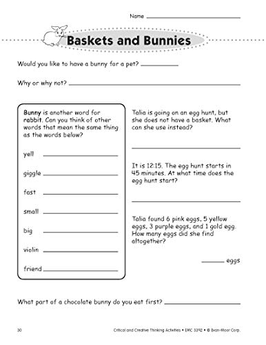 Evan-Moor Critical and Creative Thinking Activities Teacher's Resource Book, Grade 2