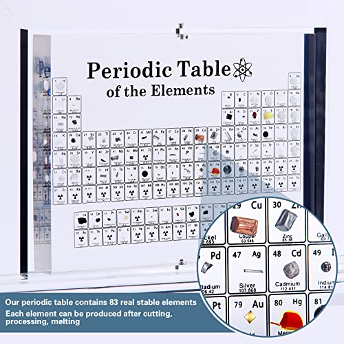 Periodic Table with Real Elements Inside, Acrylic Periodic Table Display with 83 Real Element Samples, 360° Rotating Frame Display, Remarkable Gift for Kids Adults Teachers - 9.05"x1.96"x6.3"