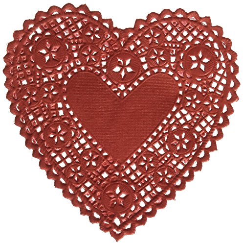 School Smart 85614 Heart Shaped Paper Lace Doilies - 4 inch - Pack of 100 - Red