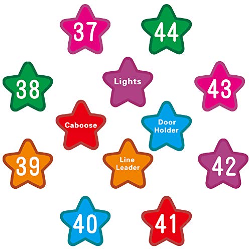 48 Pieces Number Spot Markers and Labels Star Shaped Carpet Markers Classroom Line Up Spots Helpers Cute Colorful Carpet Markers with Number