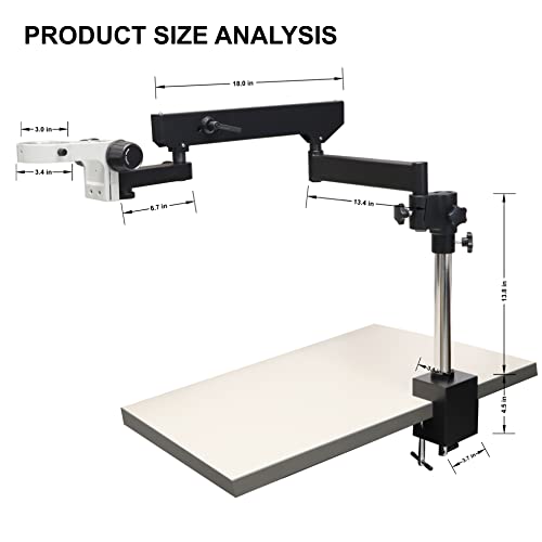 Parco Scientific PA-8 Articulating Arm Pillar Clamp Stand for Stereo Microscopes, 76mm Diameter Focusing Rack with Pin-Tail, 342mm Vertical Pillar