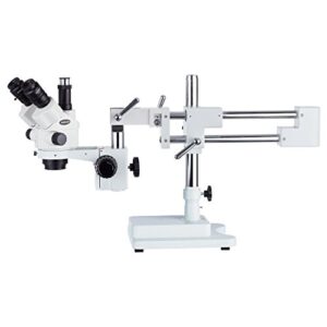 amscope – 3.5x-90x simul-focal stereo lockable zoom microscope on dual arm boom stand – sm-4ntpz