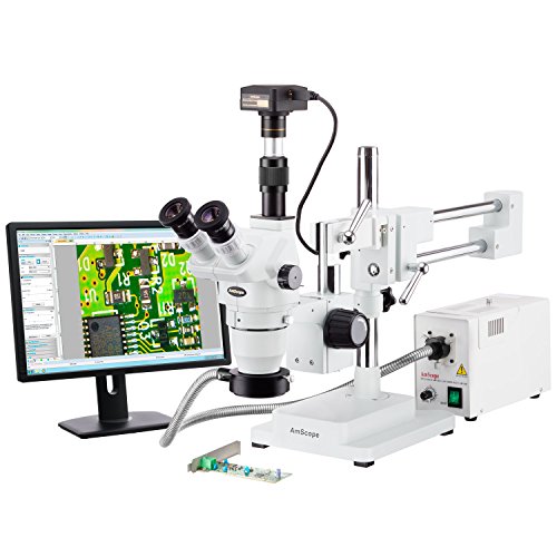 AmScope 2x-225x Trinocular Boom Stand Stereo Zoom Microscope + 18MP Camera