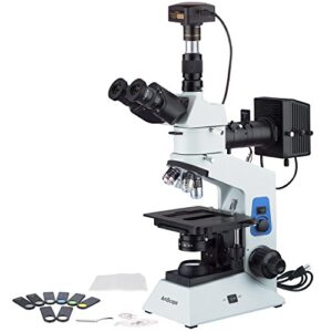 amscope 40x-800x polarizing metallurgical microscope w top and bottom lights + 14mp usb3.0 camera