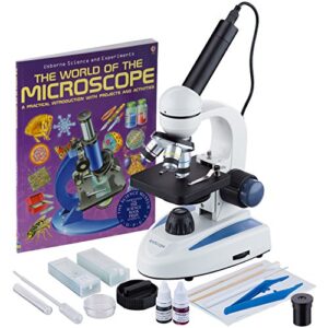 amscope m158c-sp14-wm-e 40x-1000x biology science metal glass student microscope with usb digital camera, slide preparation kit and book