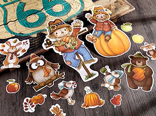 Quera 36Pcs Thanksgiving Bulletin Board Décor Cut-Outs Autumn Fall Classroom Decorations Scarecrow Forest Animals Bulletin Board Cutouts with Glue Point Dots Maple Leaves Crows Pumpkin Corns Acorns