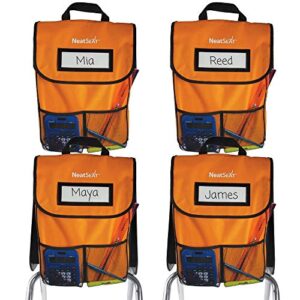 EAI Education NeatSeat Classroom Chair Organizer | Oversized Name-Tag Card, Dual Inner Pockets, Orange, 16" H x 12" W with 1 1/2" Gusset, Set of 4