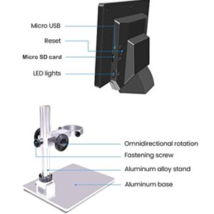 7''LCD Digital Microscope,1200X 12MP 1080P Photo/Video Zoom Microscope for Adults Soldering Coins,Metal Stand,8 LED Lights,PC View,Windows/Mac Compatible