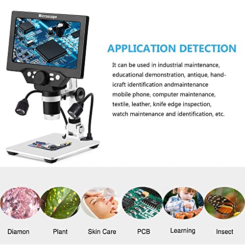 7''LCD Digital Microscope,1200X 12MP 1080P Photo/Video Zoom Microscope for Adults Soldering Coins,Metal Stand,8 LED Lights,PC View,Windows/Mac Compatible