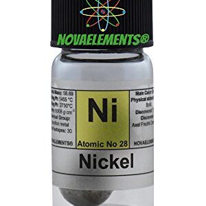 Metallic Nickel Element 28 Ni, 99.9% Spheres> 10 Grams in Glass Vial with Label