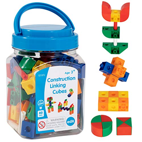 Edx Education Construction Linking Cubes - Mini Jar Set of 80 - Linking Cubes - STEM Play - Math Manipulative for Kids