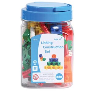 Edx Education Construction Linking Cubes - Mini Jar Set of 80 - Linking Cubes - STEM Play - Math Manipulative for Kids