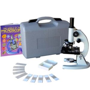 amscope m60a-btk beginner microscope kit, mirror illumination, wf10x and wf16x eyepieces, 40x-640x magnification, includes case, 5 blank slides, 5 prepared slides, and book