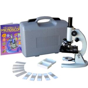 AmScope M60A-BTK Beginner Microscope Kit, Mirror Illumination, WF10x and WF16x Eyepieces, 40x-640x Magnification, Includes Case, 5 Blank Slides, 5 Prepared Slides, and Book