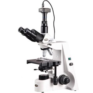 amscope t690c-8m digital trinocular compound microscope, 40x-2500x magnification, wh10x and wh25x super-widefield eyepieces, infinity objectives, brightfield, kohler condenser, double-layer mechanical stage, includes 8mp camera with reduction lens and sof