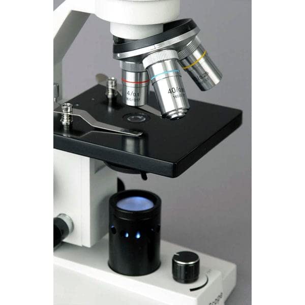 AmScope M200B-MS-LED Cordless Compound Monocular Microscope, WF10x and WF20x Eyepieces, 40x-800x Magnification, LED Illumination, Brightfield, Single-Lens Condenser, Coarse and Fine Focus, Mechanical Stage, 110V or Cordless Operation