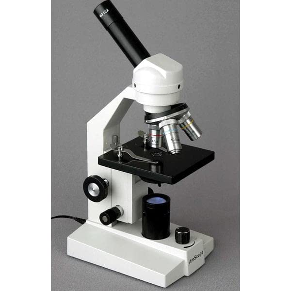 AmScope M200B-MS-LED Cordless Compound Monocular Microscope, WF10x and WF20x Eyepieces, 40x-800x Magnification, LED Illumination, Brightfield, Single-Lens Condenser, Coarse and Fine Focus, Mechanical Stage, 110V or Cordless Operation