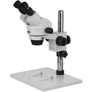 amscope sm-1b professional binocular stereo zoom microscope, wh10x eyepieces, 7x-45x magnification, 0.7x-4.5x zoom objective, ambient lighting, large table pillar stand